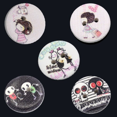 50 Wonderfully Colorful Wooden Buttons with Exclusive Shizaru Designs Gift Bag
