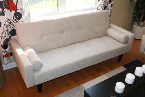 Lowest Prices! Beige Convertible Sofa High Quailty High Density Futon Klik Klak Modern