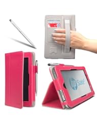 PC Accessory: i-BLASON For HP Slate 7 Android Tablet Leather Case Cover (Elastic Hand Strap, Multi-Angle, Card Holder ) With Bonus Stylus 3 Year Warranty (Magenta) - i-Blason
