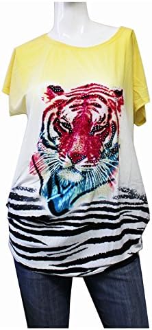 Yellow Fade Women's Shirt With a Pink Color Dab Tiger Graphic (XL/XXL)