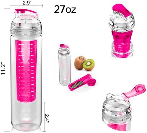 ★ Water Bottle Flip Top & Leak Proof Infuser ★ Tritan & BPA Free By Cool Besty - Best Friend For Yoga & Sports - Fruit Infuser Water Bottle
