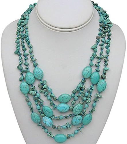 Crystalbella 20" Stunning 3 Strands Simulated Green Turquoise Necklace With Toggle Clasp Jewelry