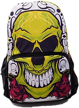 Dillian Skull Print Punk Style Nylon Backpack Daypack (Yellow)