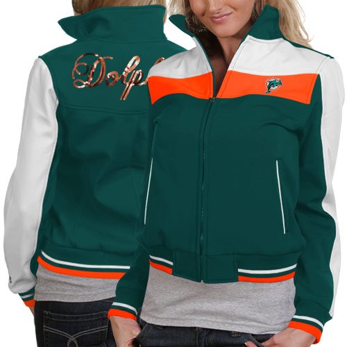 Miami Dolphins Ladies Aqua Bonded Softshell Full Zip Jacket (Medium)