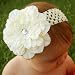 Cream Crochet Headband with Unique Cream Flower Clip and Rhinestone - PLUS FREE GIFT