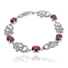 Sterling Silver Marcasite Garnet Glass Swirl Bracelet, 7.5 by Amazon.com Collection