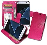 S7 Edge [ Wallet ] Case, Samsung S 7 Edge Soft Leather Flip Cover with [ Foldable Stand ] Pockets for ID, Credit Cards, Kickstand Features (Hot Pink)