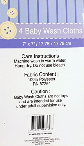 Baby Wash Cloths, 4 (Red, Blue, Yellow & Purple)