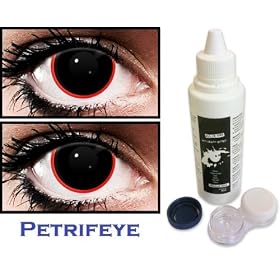 Scary Halloween Blackout with Red Ring Non Prescription (2 lenses in pack) Fashion Halloween Contact Lenses By Petrifeye Eyes With Free 120ml Solution And Blue/White Soaking Case