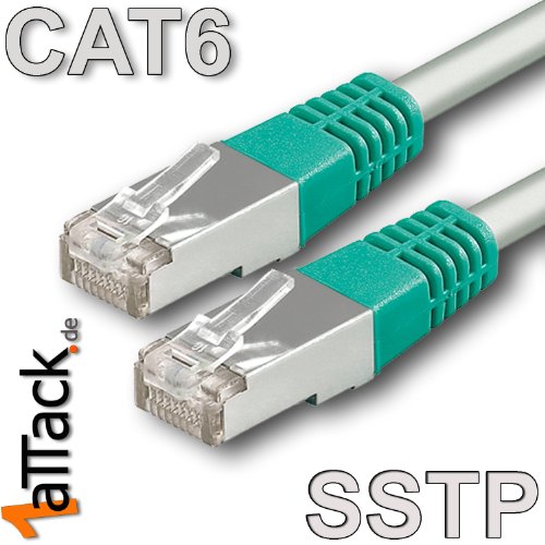 1aTTack CAT6 2x RJ45 Stecker Crossover SSTP PIMF Netzwerk Patch-Kabel 7m gr&uuml;n-grau Preisvergleich