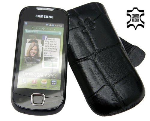Suncase Ledertasche (Lasche mit R&uuml;ckzugfunktion) f&uuml;r Samsung i5800 Galaxy 3 croco-schwarz Preisvergleich