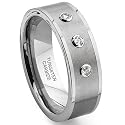 Tungsten Carbide Diamond Flat Top Wedding Band Ring