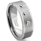 Tungsten Carbide Diamond Flat Top Wedding Band Ring
