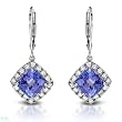 Earrings With 6.30ctw Precious Stones - Genuine Clean Diamonds and Tanzanites Made of 14K White Gold Length 29.5mm