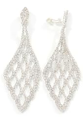 Oversized Bridal/ Wedding/ Prom/ Party Crystal Chandelier Clip On Earrings In Silver Tone - 11cm L