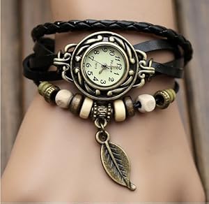 Eforcase Girl's Fashion Classic Leather Strap Roma Number Dial Quartz Wrist Watch Black