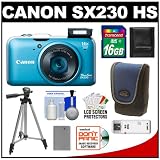Canon PowerShot SX230 HS Digital Camera (Blue) with 16GB Card + Battery + Case + Tripod + Cleaning Accessory Kit