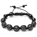 Bracelet Mens Ladies Unisex Hip Hop Style Pave Seven 11mm Crystal Black Disco Balls Faceted Bead Unisex Adjustable