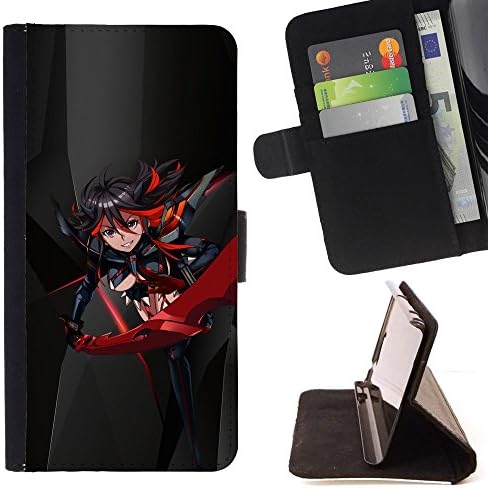 Momo Phone Case / Wallet Leather Case Cover With Card Slots - Sexy Japnese Sword Girl - HTC One M7