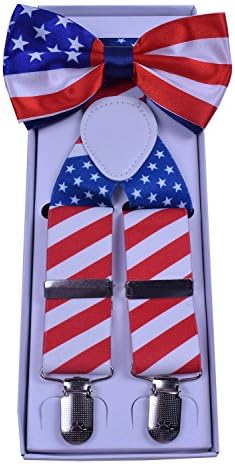 SUNNY OECAN Bow Tie and Suspenders Set Adjustable with Gift Box Flag