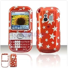 PCMICROSTORE Brand Palm Centro 690 Red Stars Design Snap-On Case Cover with Removable Swivel Belt Clip