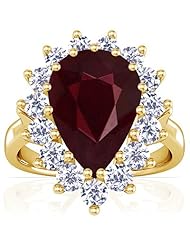 18K Yellow Gold Pear Cut Ruby Ring With Sidestones (GIA Certificate)