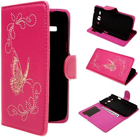 Galaxy Star 2 Plus G350E Case , Leathlux Magnetic Wallet Laser Butterfly Style Stand Leather Flip with Credit Card Holder Case Cover for Samsung Galaxy Star 2 Plus SM-G350E Rose