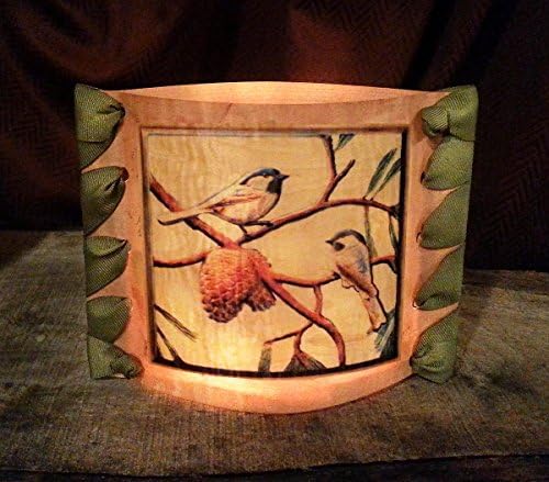 vigneri Candle Opera, Wood Veneer, 5''x7'' with our''Chickadees'' Image, with Ribbon Edges