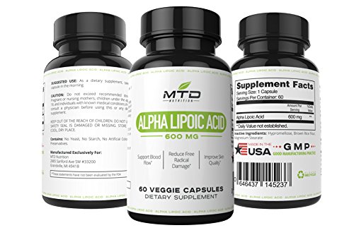 Alpha Lipoic Acid - Purest Alpha Lipoic Naturally Occurring Antioxidant, 600mg, 60 Veggie Capsules, Helps Maintain Healthy Blood Flow, Helps Maintain Healthy Blood Sugar Levels, Assists in Protecting Cells From Oxidative Damage From Aging And Environ