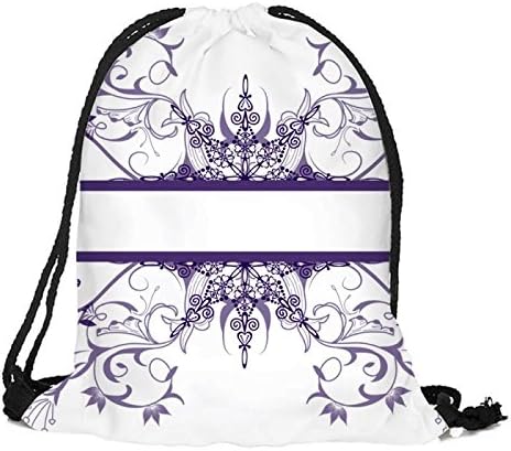 Travel Drawstring Backpack Floral-Frame On Purple Sports Portable Sackpack