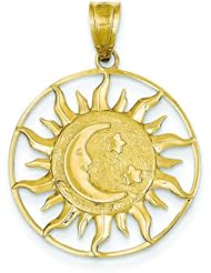 14K Yellow Gold Polished Sun Moon & Star Charm Pendant
