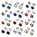 JOVIVI® Stainless Steel 6mm Ear piercing Earrings studs 12 pairs Mixed Colors White Metal