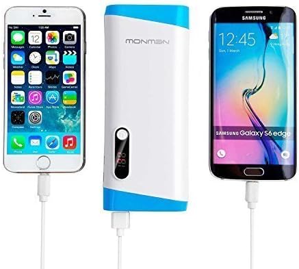 Abusun 13000 mAh 2 USB Ports Power Bank Phone Charger External Battery Pack with LED Flashlight for iPhone 5 6 s Plus, iPad, Galaxy S6 5, Tab, HTC, LG and other USB Powered Devices (Blue and White)