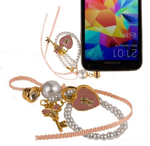 Dressier Universal Heart and Locket with Pearls for Smartphone 3.5mm Earphone Jack - PINK