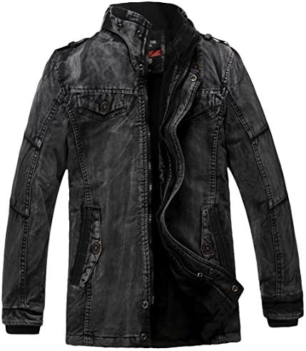 Boks Men's Cool Washed Denim Outdoot Motorcycle Bike Rider Bomber Jacket Black M