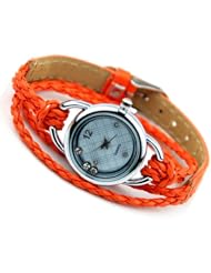 New Ladies Woman Elegant Candy Leather Strap Quartz Bracelet Wrist Watch Orange