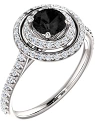 Platinum Round Cut Black and White Diamond Double-Halo Ring -- LIFETIME WARRANTY