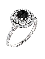 10K White Gold Round Cut Black and White Diamond Double-Halo Ring -- LIFETIME WARRANTY