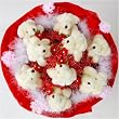 Forever Love Flower Bouquet of Dolls, 9 Teddy Bear in Red