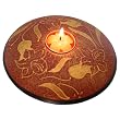 Handmade Disc-Style Candleholder With Intricate Gold Floral Design And Tea Light Candle (Thailand)