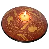 Handmade Disc-Style Candleholder With Intricate Gold Floral Design And Tea Light Candle (Thailand)