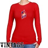 NCAA UIC Flames Ladies Red Distressed Logo Vintage Long Sleeve Slim Fit T-shirt