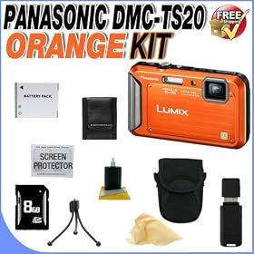 Panasonic Lumix TS20 16.1 MP TOUGH Waterproof Digital Camera with 4x Optical Zoom (Orange) + 8GB SDHC Class 10 Memory Card + DMW-BCK7 Battery + Deluxe Case w/Strap + USB Card Reader + DMCTS20 Accessory Saver Bundle!