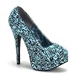 4 3/4 Inch Heel Blue Floral Print Satin High Heel Pumps Mini Platform Shoes