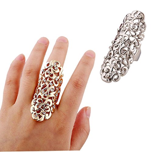 TOOPOOT(TM) Charm Rhinestone Full Finger Knuckle Hollow Out Ring