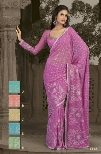 Designer Pink Faux Georgette Partwear Saree Sari with