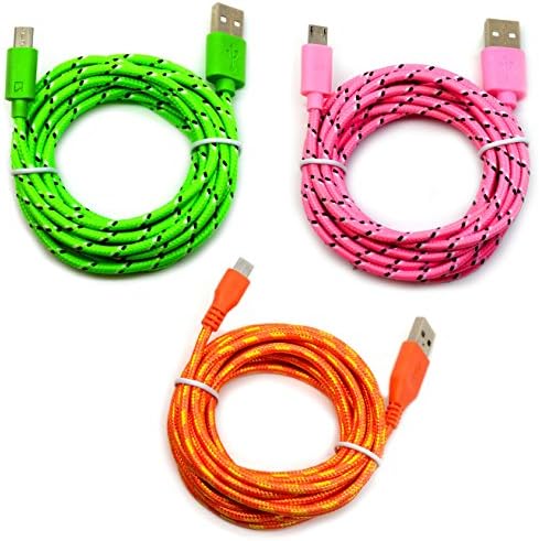 ElectronicsFlorida 10-Feet 3-Meter Braided Nylon Micro USB Cable Charging Cord for Samsung Galaxy S5 S4 S3 S2 Note 1 2 HTC One X, One 2(M8), Android Table (OrangeGreenPink)