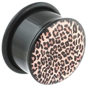 One Black Acrylic Single Flared Leopard Print Plug: 7/16"g 3/8" Brown