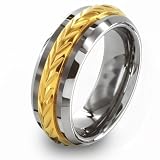 Flat Tungsten Carbide Ring with Dual Sterling Silver Rope Inlays (8.0mm)