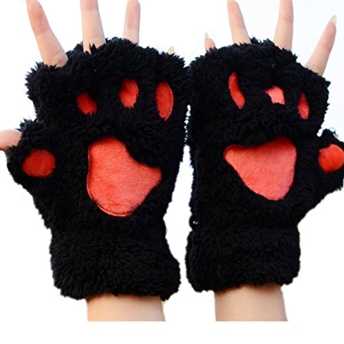 Women Bear Plush Cat Paw Claw Glove Soft Winter Gloves